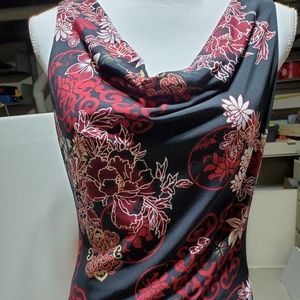 Black and red floral dressy tank top